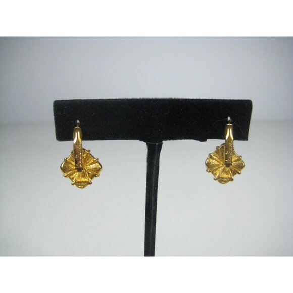 Joan Rivers Gold Tone Red Crystal Drop Earrings Signed Leverback - Picture 9 of 9